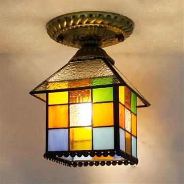 Imagem de Luminária de teto contemporânea LED estilo retrô americano para sala de estar, restaurante, quarto, casa de campo, hotel, corredor, café, bar, decoração em vidro colorido (Estilo 26)