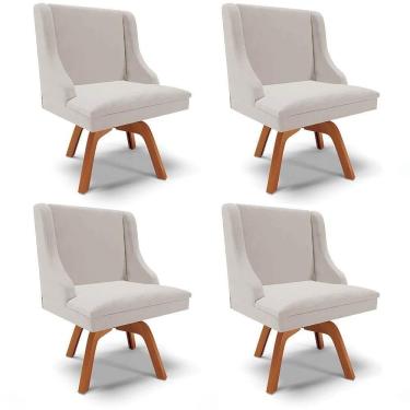 Imagem de Kit 4 Cadeiras Estofadas Base Giratória De Madeira Lia Veludo Cinza - Ibiza