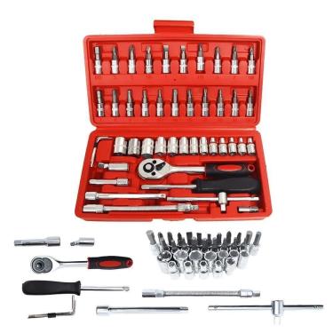 Imagem de Kit Profissional De Ferramentas 46 Peças Jogo De Soquete Sextavado Aço Chave Catraca Maleta