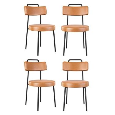 Imagem de Kit 04 Cadeiras Sala De Jantar Kobe Estofada Com Encosto Couríssimo Whisky - Abmaza