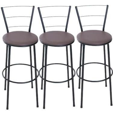 Imagem de 3 banquetas alta encosto 3 arame cozinha bancada gourmet (3.bq.alta.3.arame/marrom)