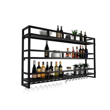 Imagem de HGTRH Rack de vinho suspenso montado na parede, suporte de garrafa de vidro montado na parede, prateleira suspensa de metal, prateleira de exibição de garrafa de licor iluminada com LED, prateleira de