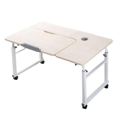 Imagem de Mesa sobre a cama com rodas de freio, mesa móvel com faixa de elevação de ranhura para copo 65 ~ 95 cm, ajuste de ângulo de mesa de 8 posições pode ser alargado B x esquerda 1,3 m x 80 x 60 cm