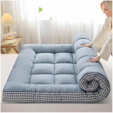 Imagem de Yadlan Colchão de chão estilo japonês futon, colchão portátil dobrável, colchão de acampamento adulto, sofá de acampamento, colchão de quarto de hóspedes, tapete de dormir tatame azul 100 x 200 cm