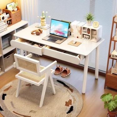 Imagem de Yadlan Mesa infantil com cadeira, mesa de computador pequena com gavetas, mesa de estudo de madeira mesa de madeira para crianças estreita para crianças de todas as idades branco 80 cm