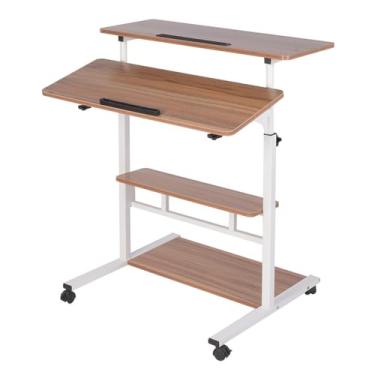 Imagem de HGTRH Mesa de apoio, mesa de computador, mesa de laptop com bandeja de teclado/bandeja de host, slot para cartão, altura de 85 a 120 cm, com rodas giratórias bloqueáveis, altura ajustável, mesa 80 x