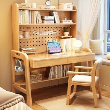 Imagem de Yadlan Mesa de estudo com gavetas de madeira, mesa ajustável em altura para crianças e adolescentes, mesa infantil com armazenamento, mesa de escrita espaçosa com quadro de avisos e prateleira