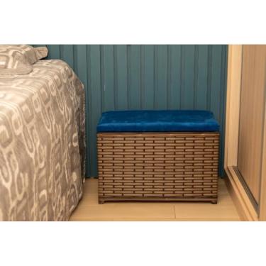 Imagem de Puff Baú Organizador 80 L Fibra Sintética com Assento Suede – Multiuso para Sala Quarto e Ambiente Decorativo (ARGILA/AZUL)