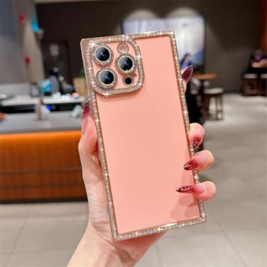 Imagem de HTVJFX Capa luxuosa com glitter galvanizado para iPhone 14 Pro, moderna, à prova de choque, com moldura macia (para iPhone 14 Pro/FC rosa)