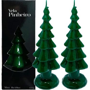 Imagem de Velas Decorativas Natalino Pinheiro Verde De 20cm Kit 4pçs
