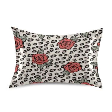 Imagem de JUZIHAI Fronha de cetim rosa em leopardo para cabelo e pele, capa de almofada respirável macia com fecho de envelope, capa de travesseiro suave e refrescante, tamanho Queen 50 x 76 cm