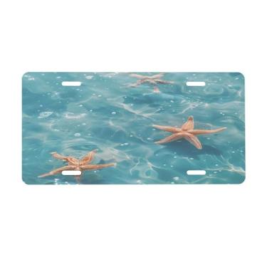 Imagem de Placa de licença de água do oceano estrela do mar para a frente do carro placas de carro alumínio metal adequado para caminhão placa de porta de carro bar café acessórios automotivos para homens