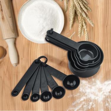 Imagem de Conjunto de colheres e copos de medição - plástico de grau alimentício para cozimento seco/líquido, utensílios de cozinha antiderrapantes com alça (essenciais de cozinha)