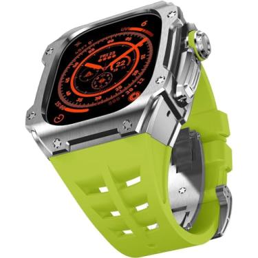Imagem de MGTCAR Pulseira de relógio de borracha resistente de aço inoxidável de 49 mm, acessórios de substituição para Apple Watch Ultra 2 Series (F, para Ultra 49 mm)