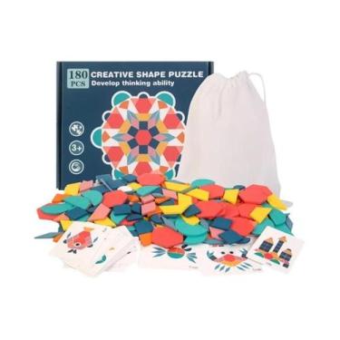 Imagem de Conjunto De Quebra-Cabeça De Formas Geométricas 3D De Madeira Montesso