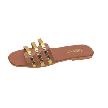 Imagem de Sandálias femininas Peep-Toe na praia casuais plus size na moda versátil confortável PU superior primavera verão, Marrom, 35