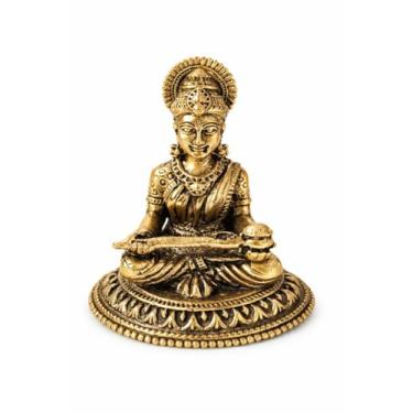 Imagem de BEXCO Estátua de latão com detalhes finos da deusa hindu Annapurna, Annapurneshwari, deusa da comida, Anapurna Devi Murti Idol (3,8 cm antigo)