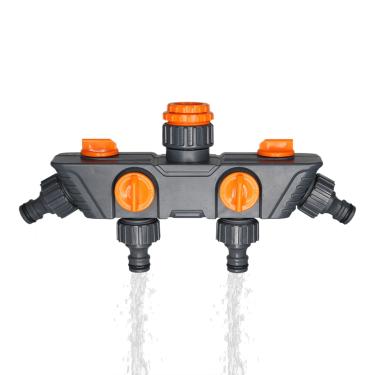 Imagem de Divisor de mangueira de água, desviador de junta de irrigação de 4 vias | Desviador de mangueira de jardim resistente - para gramado ao ar livre, trailer, pátio, fazenda, estufa