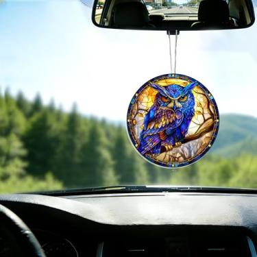 Imagem de Acrílico colorido, apanhador de sol, decoração de janela suspensa de coruja, arte de parede de arco-íris, para sala de estar, quarto, varanda, interior e exterior, jardim, enfeites de Natal 19 x 19 cm