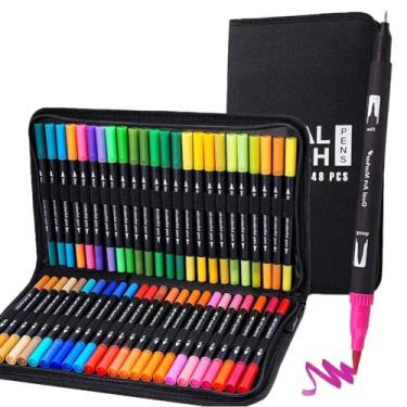 Imagem de Canetinhas, Caneta 2 Em1 Brush Lettering E Ponta Fina Dual Pen Canetinha Colorir Desenho, 36、48、60、72、80、100 Cores Para Conjunto Profissional Arte Infantil, Canetas Aquareláveis à Base De álcool (48)