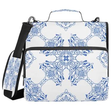 Imagem de SEHANY Fichário de zíper azul e branco com alça de ombro, capacidade para 500 folhas, vários bolsos, fichário com 3 anéis com zíper de 3 cm