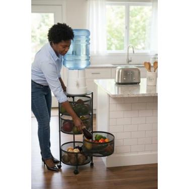 Imagem de Organizador Multiuso Fruteira Articulada com 4 Cestos Respiráveis em Aço Carbono e Rodinhas All Black