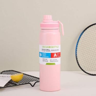 Imagem de Garrafa Térmica Inox 800ml Tampa Alça Dedo Água Gelada Academia Esport