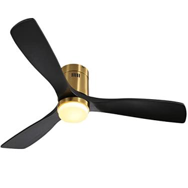 Imagem de CACI Mall Ventilador de teto com luzes e controle remoto, ventiladores de teto de perfil baixo de 132 cm com luz (dourado preto)