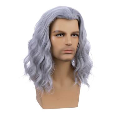 Imagem de DUDUWIG Peruca infantil cinza longa cinza parte média peruca infantil avô ondulado encaracolado perucas sintéticas cosplay perucas de cabelo