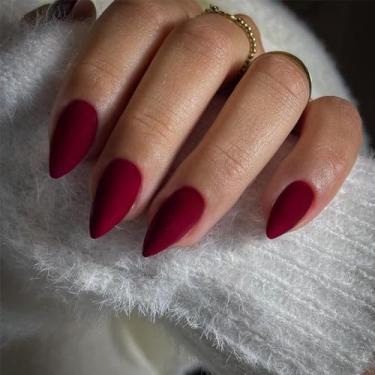 Imagem de Pregos em forma de amêndoa em forma de amêndoa fosca, unhas postiças médias, amêndoas, acrílico, cola, unha postiça, comprimento médio, 24 peças