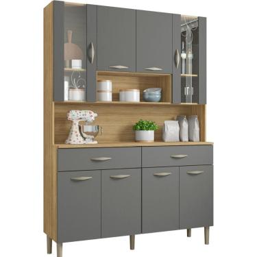 Imagem de Armário De Cozinha Kit 8 Portas 2 Gavetas Golden Kits Paraná Freijó Gris