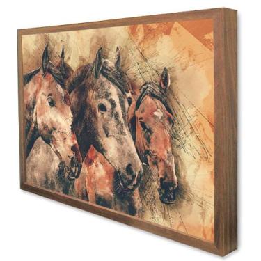 Imagem de Quadro Decorativo Cavalos em Moldura Caixa - TaColado, Moldura Madeira