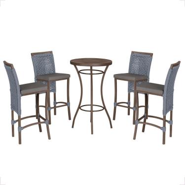 Imagem de Mesa Bistro E 4 Banquetas Roma Marrom Corda Náutica 11 Prata