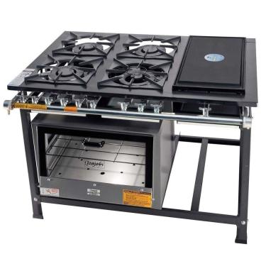 Imagem de Fogão Industrial Tradicional 40x40 Baixa Pressão 4 Bocas Chapa Com Forno Itajobi