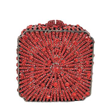 Imagem de Boutique De FGG Bolsa feminina de metal com cristal para noite, para casamento, noiva, strass, festa, mini, Vermelho, Mini Square