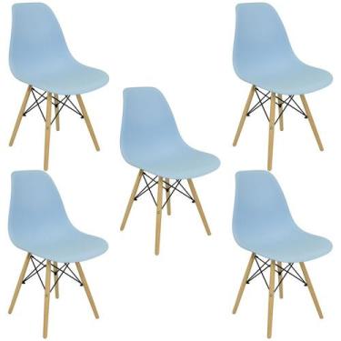 Imagem de Kit 5 Cadeiras Charles Eames Eiffel Wood Design Varias Cores - Azul Cl