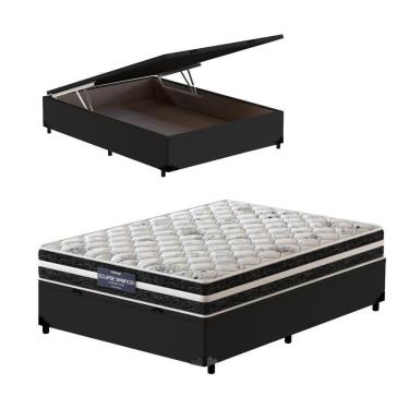 Imagem de Cama Box Com Baú Casal Preta + Colchão 138x188x62cm