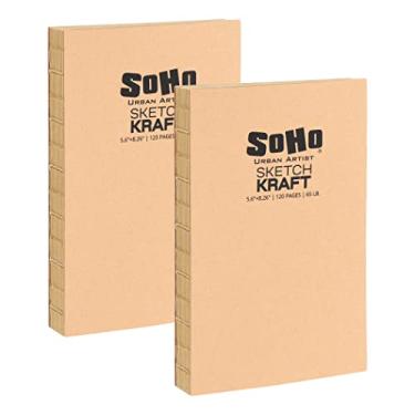Imagem de SoHo Urban Artist Blocos de esboço encadernados abertos - blocos de esboço com encadernação copta aberta para desenho, caligrafia, qualquer mídia seca e muito mais! - [Kraft - pacote com 5,6 x 8,26