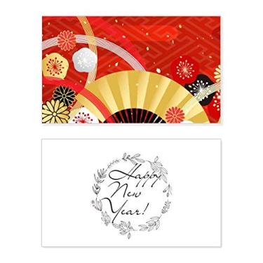 Imagem de Fã dobrável Sakura Geometria Padrão Ano Novo Festival Cartão Bless Mensagem Presente