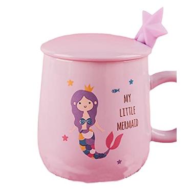 Imagem de Caneca de unicórnio com colher de tampa 3D linda xícara de chá de café de cerâmica conjunto de canecas de casal presente de aniversário para mulheres amantes de amigos (sereia, roxo, 400 ml)