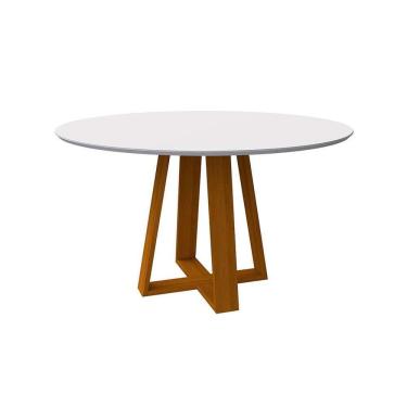 Imagem de mesa de jantar redonda com tampo de vidro vitoria off white e ype 135 cm