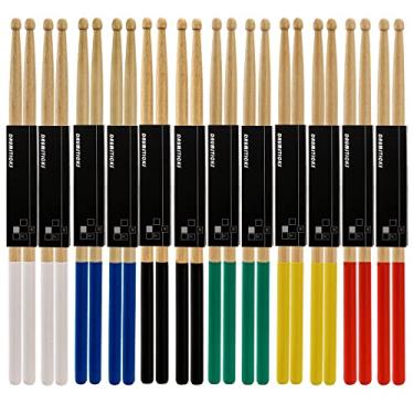 Imagem de Suwimut 12 pares de baquetas de bateria com alça de borracha antiderrapante, baquetas clássicas de ponta de madeira de bordo 7A para crianças, adultos e iniciantes, acessórios profissionais de