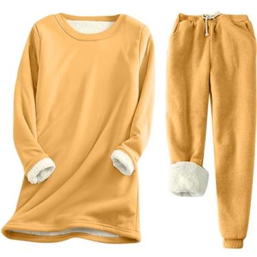 Imagem de Roupas femininas quentes, camisetas, calças, pijamas, conjuntos de pijama para mulheres, forrado com lã, combinando com lã, outono inverno 2024, D-953 amarelo mostarda, XG