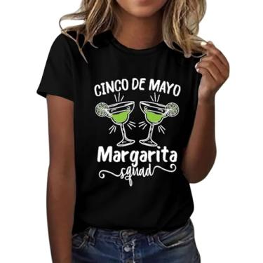 Imagem de Nagub Cinco de Mayo Camisetas femininas Margarita Squad Graphic Tees Plus Size manga curta roupas de verão 2024, Z - Cinco De Mayo Camisetas Femininas - B-Preta, XXG