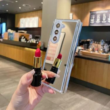 Imagem de Espelho de maquiagem Luxo Airbag Bumper Case para Samsung Galaxy Zfold5 Z Fold 6 5 4 3 Fold4 ZFold3 Revestimento Espelho Capa, Prata, para Z Fold3