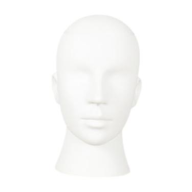 Imagem de Milageto Cabeça de manequim careca, suporte para chapéu masculino, suporte multifuncional para cabeça de manequim, suporte para chapéu para fone de ouvido, Branco Mate