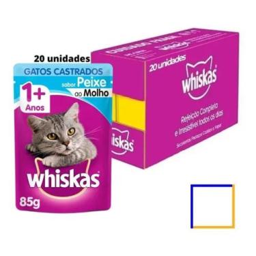 Imagem de Caixa Alimento Úmido Whiskas Sachê Peixe Gatos Castrados 85g