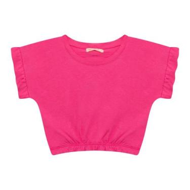 Imagem de Blusa Infantil Menina Manga Curta Básica Em Cotton Com Elástico - Rosa