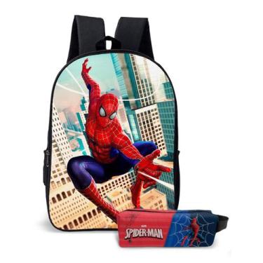 Imagem de Kit Mochila com Estojo Escolar Infantil do Homem-Aranha Menino  - Use 