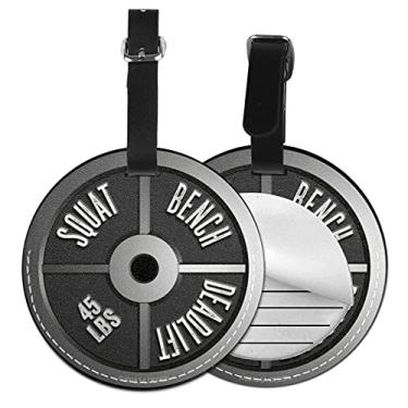 Imagem de Etiqueta de bagagem, placa de haltere, banco de agachamento, peso de levantamento terrestre, bolsa de couro de poliuretano, mala de viagem, identificação, etiqueta de bagagem para mulheres, homens, meninos e meninas